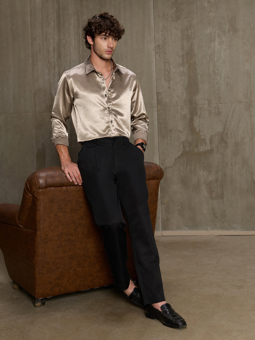 Cahoot Men's Chrome Gold Satin Shirt - view 5