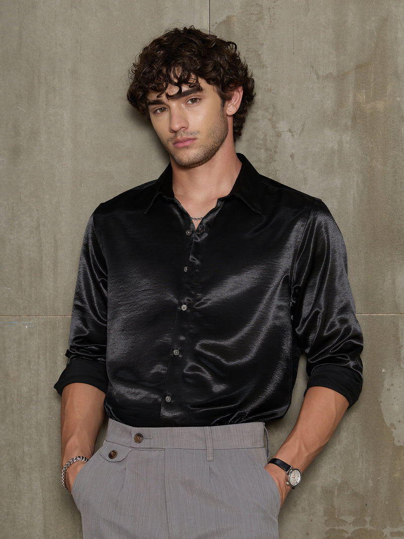 Cahoot Men's Black Satin Shirt - view 1