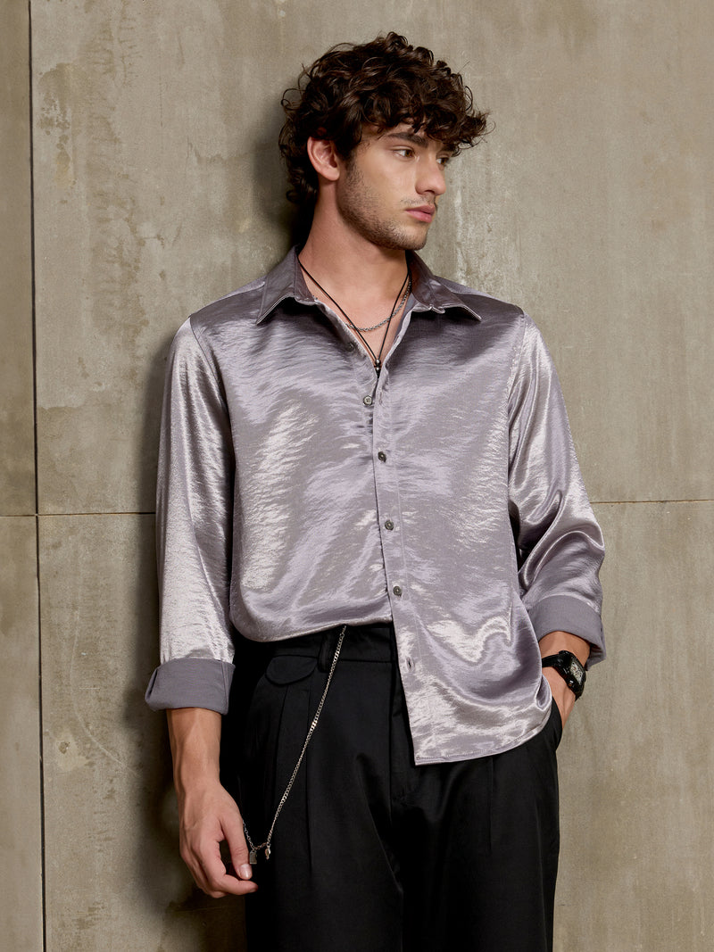 Cahoot Men's Chrome Silver Satin Shirt - view 1