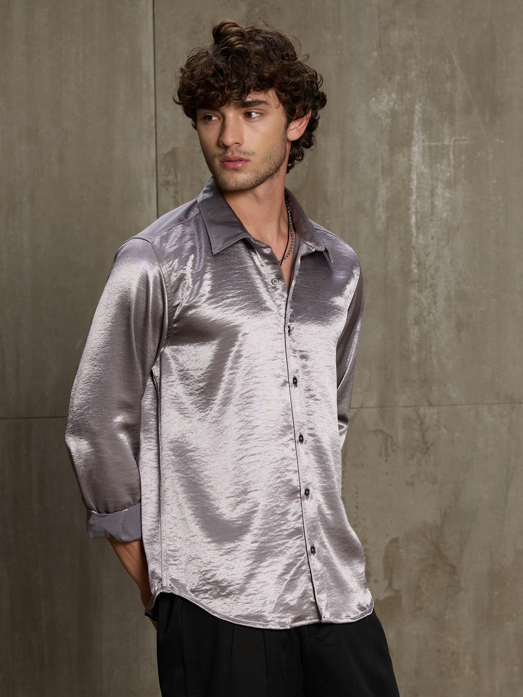 Cahoot Men's Chrome Silver Satin Shirt - view 3