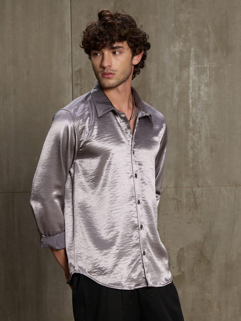 Cahoot Men's Chrome Silver Satin Shirt - view 3