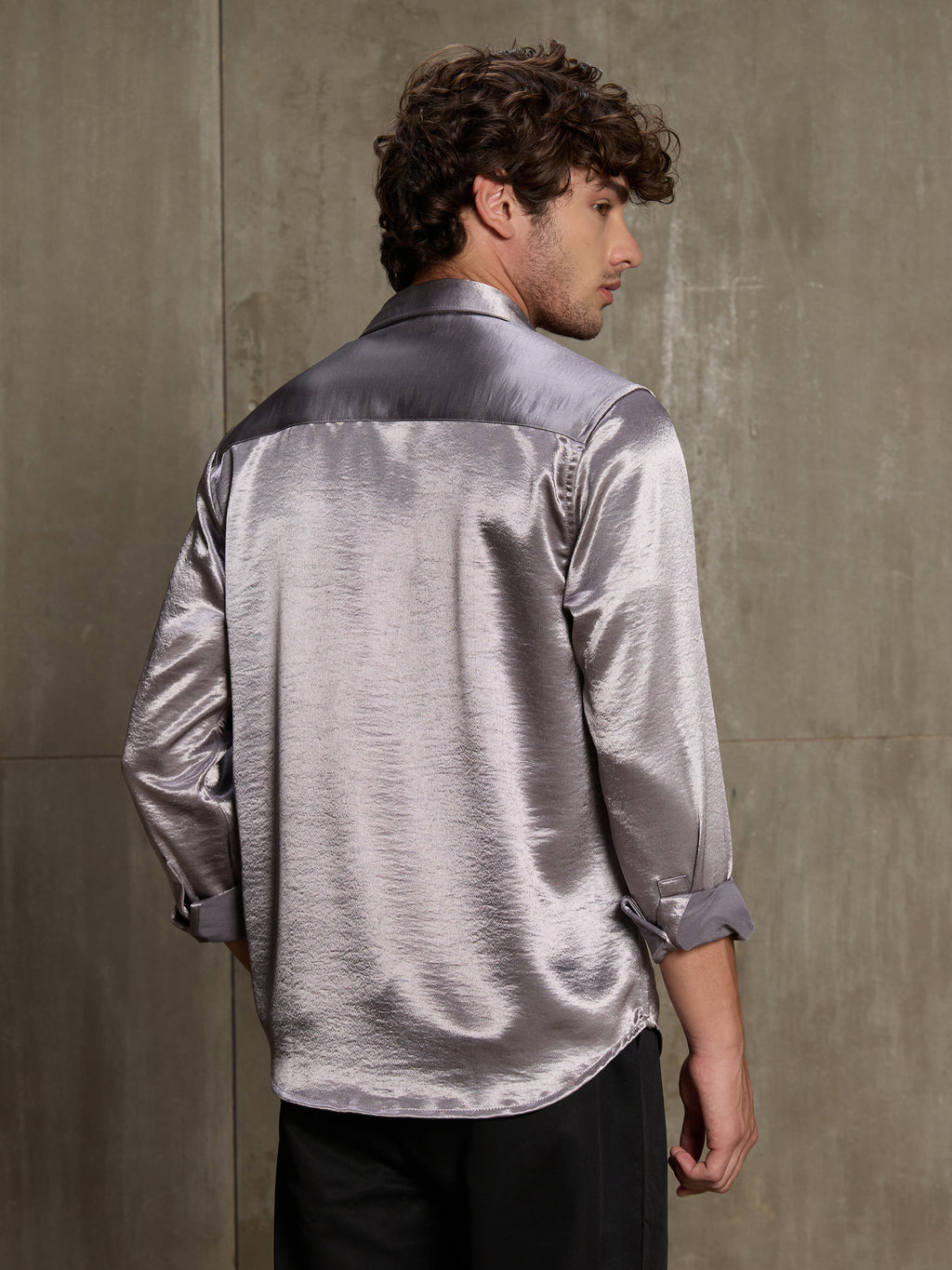 Cahoot Men's Chrome Silver Satin Shirt - view 4