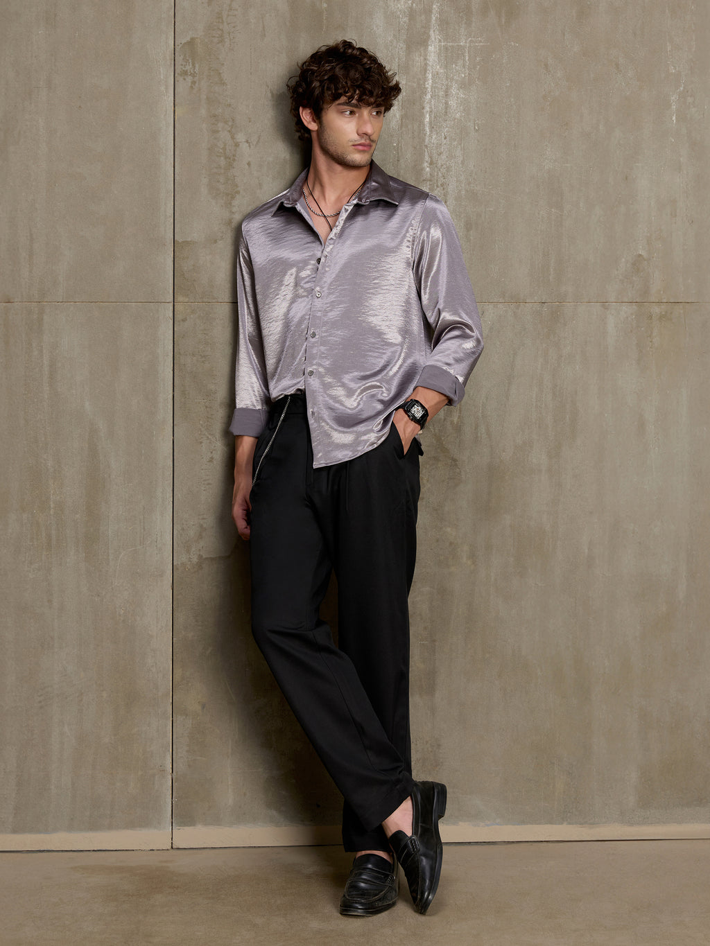 Cahoot Men's Chrome Silver Satin Shirt - view 5