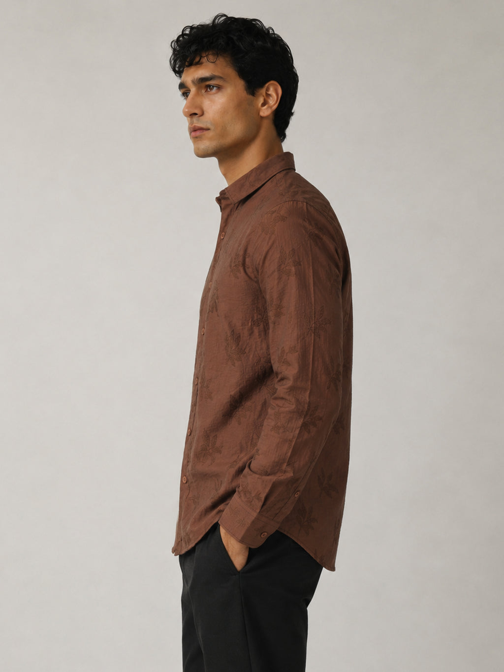 CAHOOT Men's Brown Viscose Nylon Jacquard Regular Fit Shirt - view 2