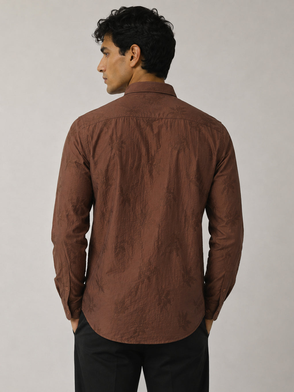 CAHOOT Men's Brown Viscose Nylon Jacquard Regular Fit Shirt - view 3