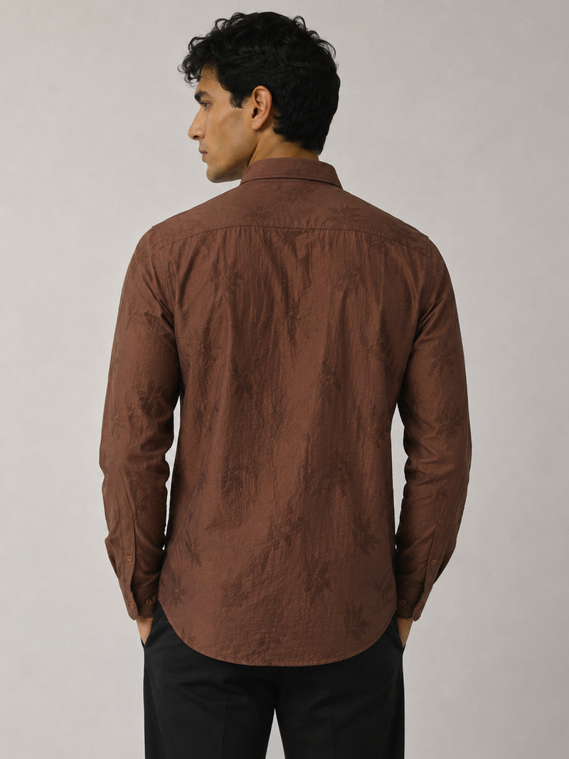 CAHOOT Men's Brown Viscose Nylon Jacquard Regular Fit Shirt - view 3