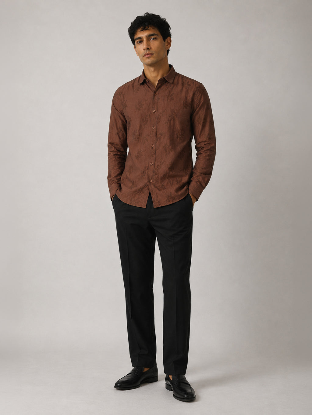 CAHOOT Men's Brown Viscose Nylon Jacquard Regular Fit Shirt - view 4