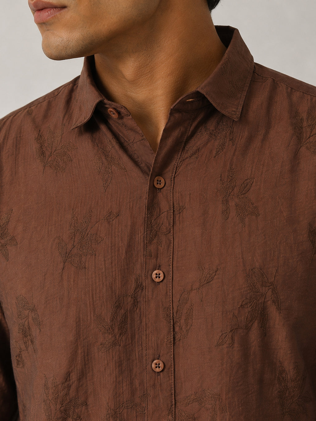 CAHOOT Men's Brown Viscose Nylon Jacquard Regular Fit Shirt - view 5