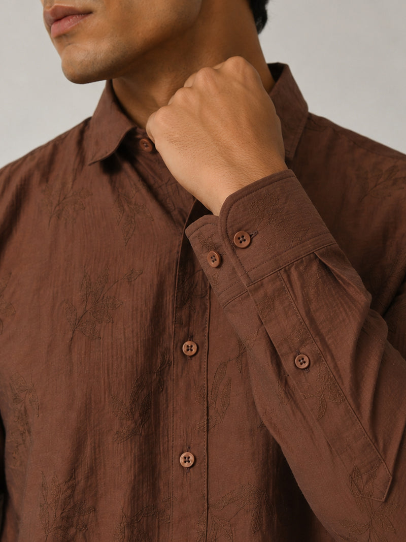CAHOOT Men's Brown Viscose Nylon Jacquard Regular Fit Shirt - view 6