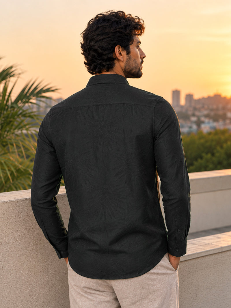 CAHOOT Men's Green Viscose Nylon Jacquard Regular Fit Shirt - view 3