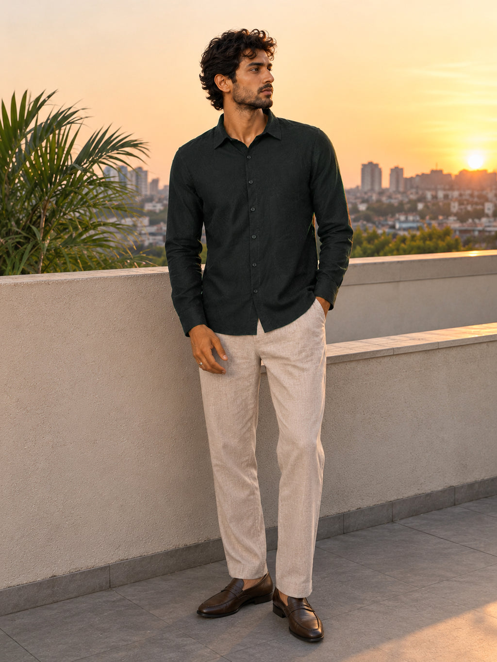CAHOOT Men's Green Viscose Nylon Jacquard Regular Fit Shirt - view 4