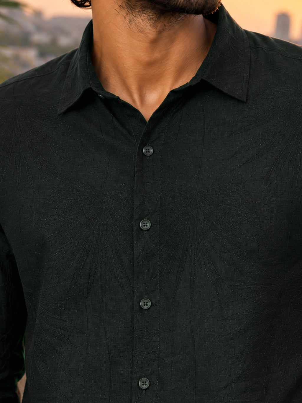 CAHOOT Men's Green Viscose Nylon Jacquard Regular Fit Shirt - view 5