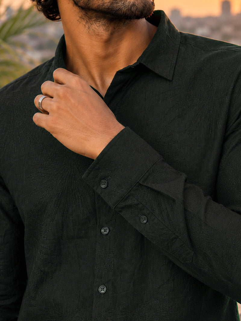 CAHOOT Men's Green Viscose Nylon Jacquard Regular Fit Shirt - view 6