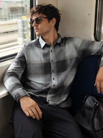 Grey & Black Check Regular Fit Flannel Shirt