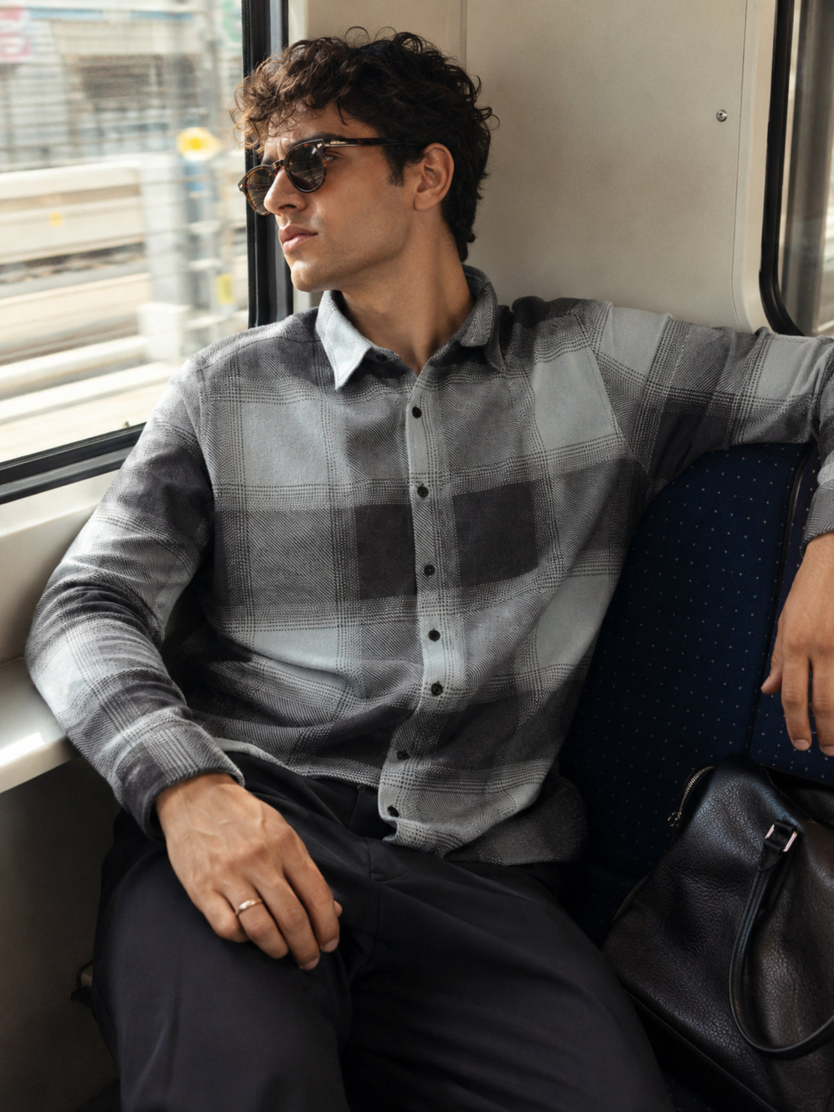 Grey & Black Check Regular Fit Casual Shirt