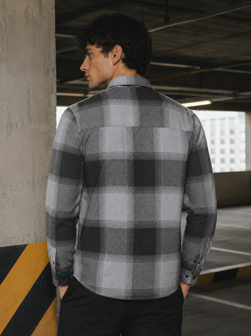 Grey & Black Check Regular Fit Casual Shirt