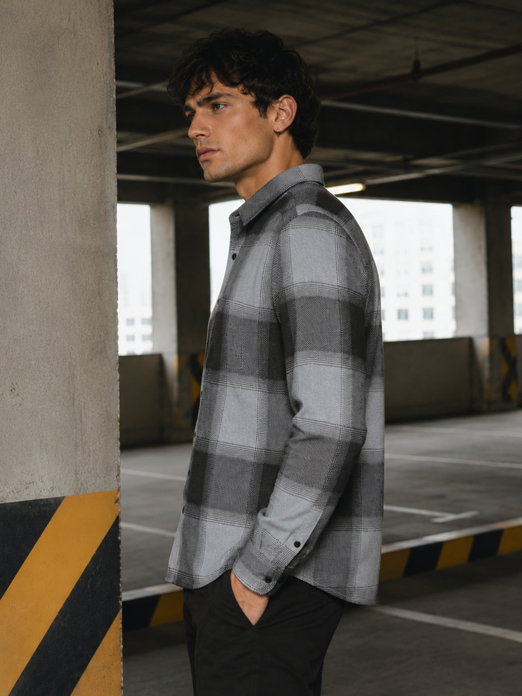 Grey & Black Check Regular Fit Casual Shirt