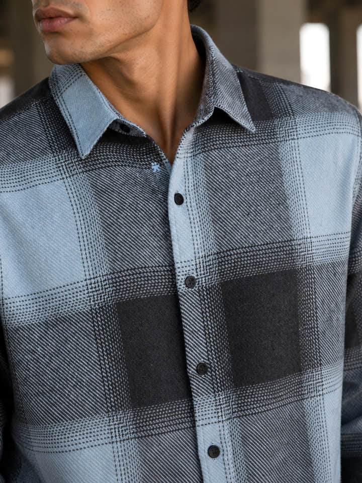 Grey & Black Check Regular Fit Flannel Shirt