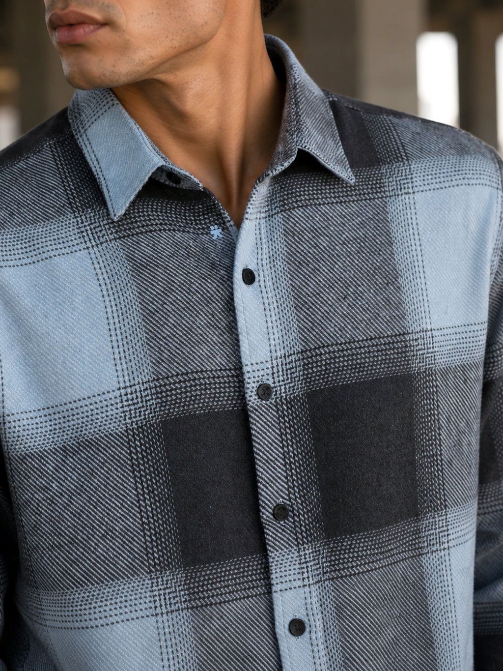 Grey & Black Check Regular Fit Flannel Shirt