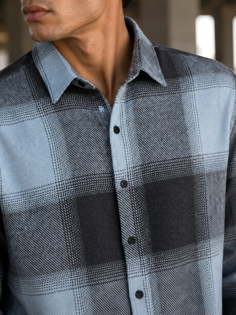 Grey & Black Check Regular Fit Flannel Shirt