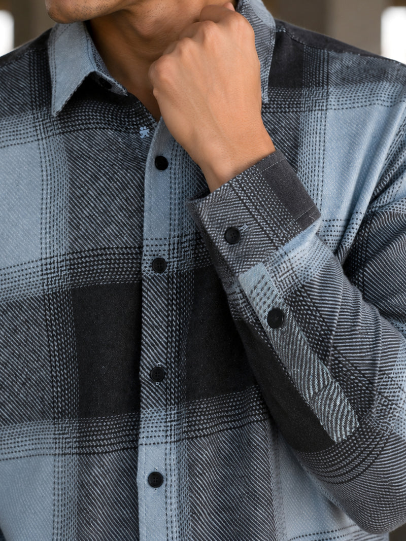 Grey & Black Check Regular Fit Flannel Shirt