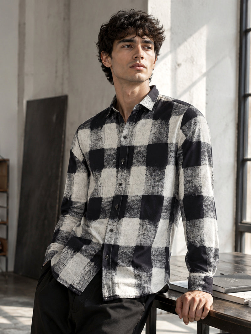 CAHOOT Black & White Checked Rayon Regular Fit Shirt - view 1