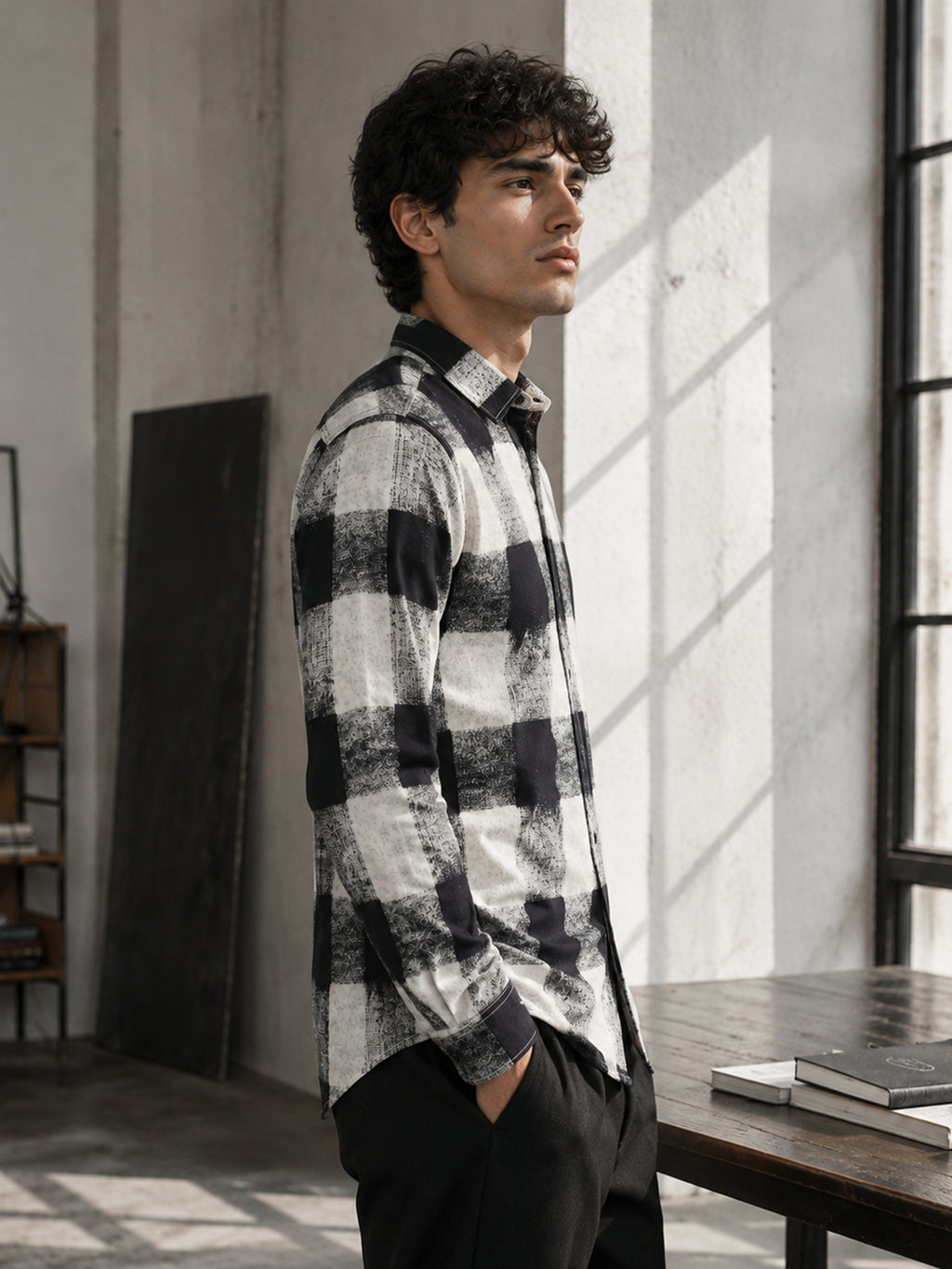 CAHOOT Black & White Checked Rayon Regular Fit Shirt - view 2