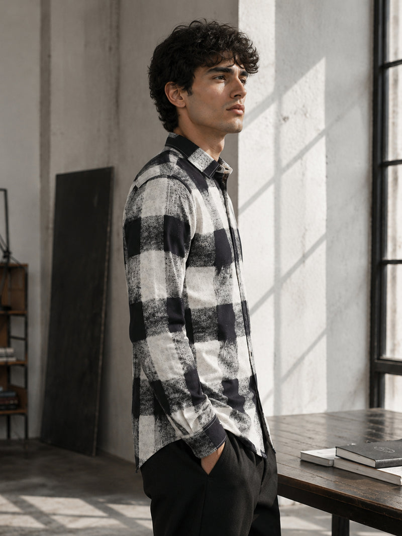 CAHOOT Black & White Checked Rayon Regular Fit Shirt - view 2