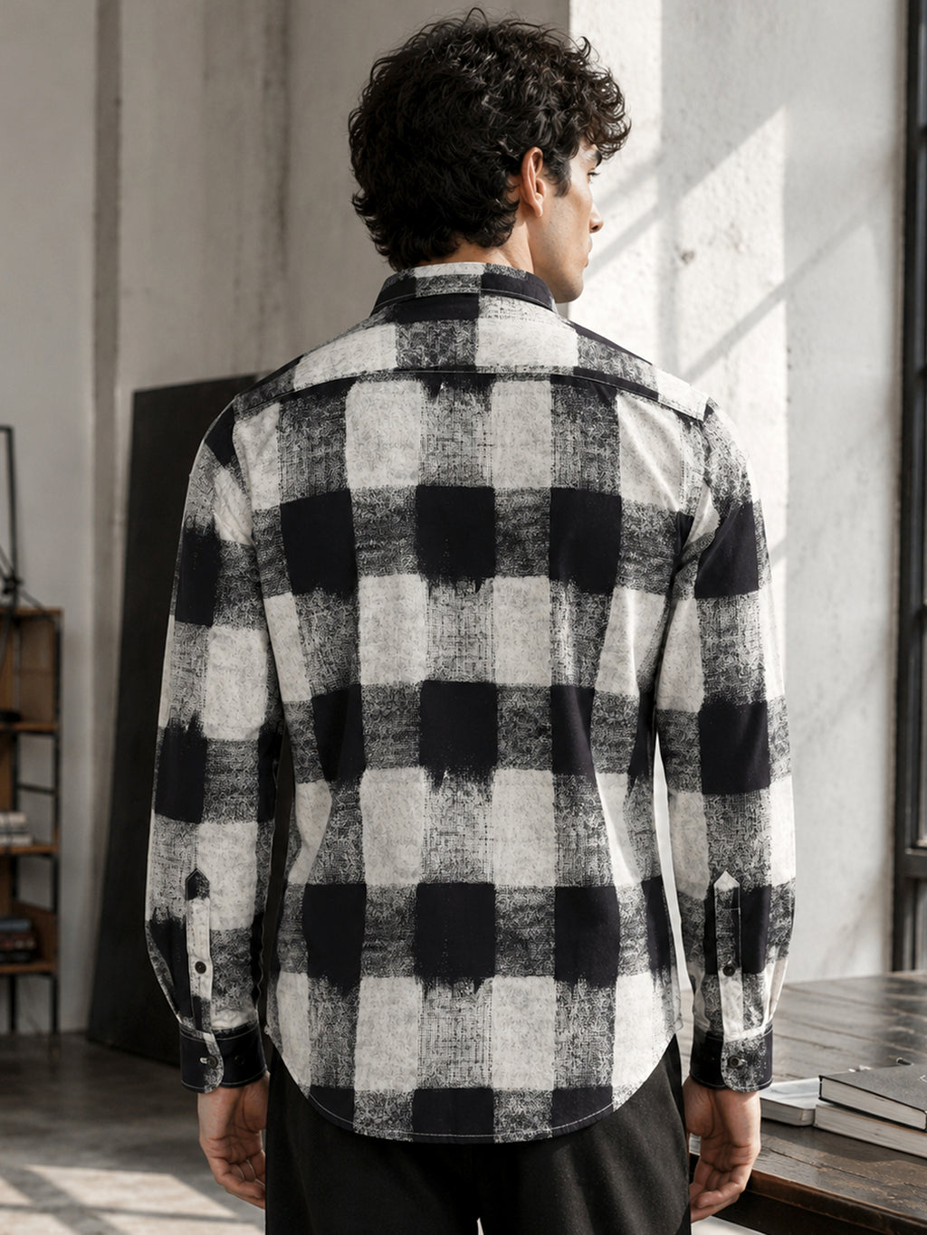 CAHOOT Black & White Checked Rayon Regular Fit Shirt - view 3