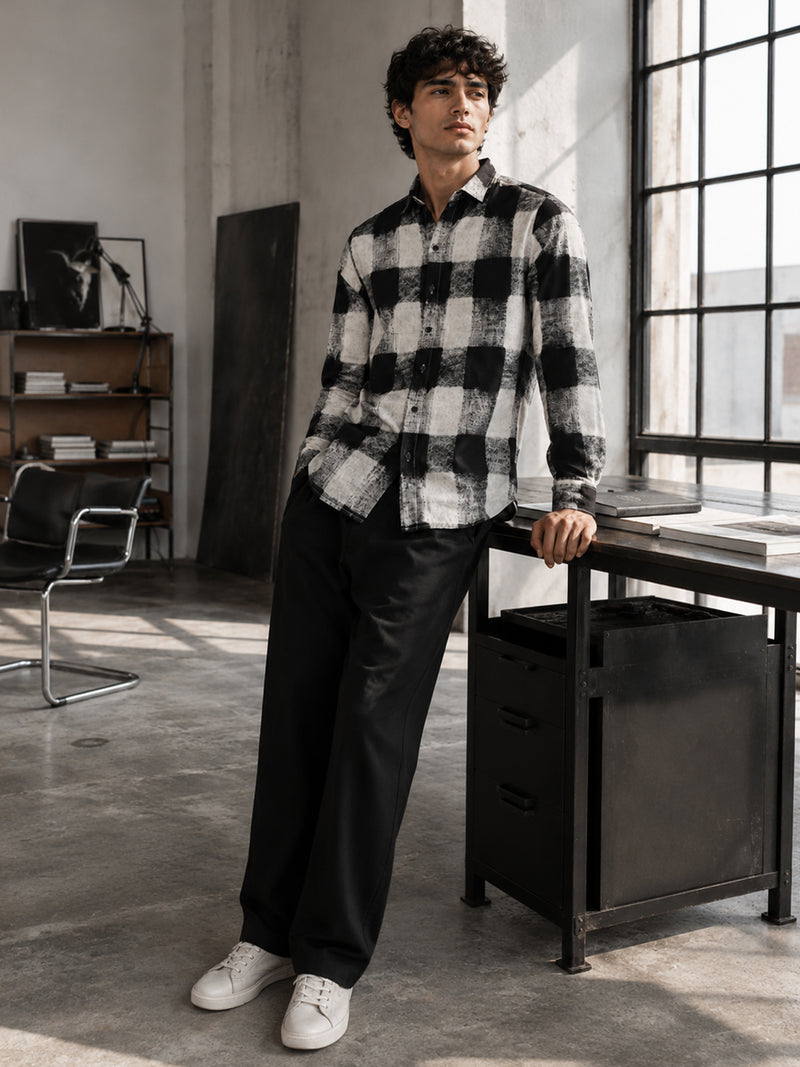CAHOOT Black & White Checked Rayon Regular Fit Shirt - view 4