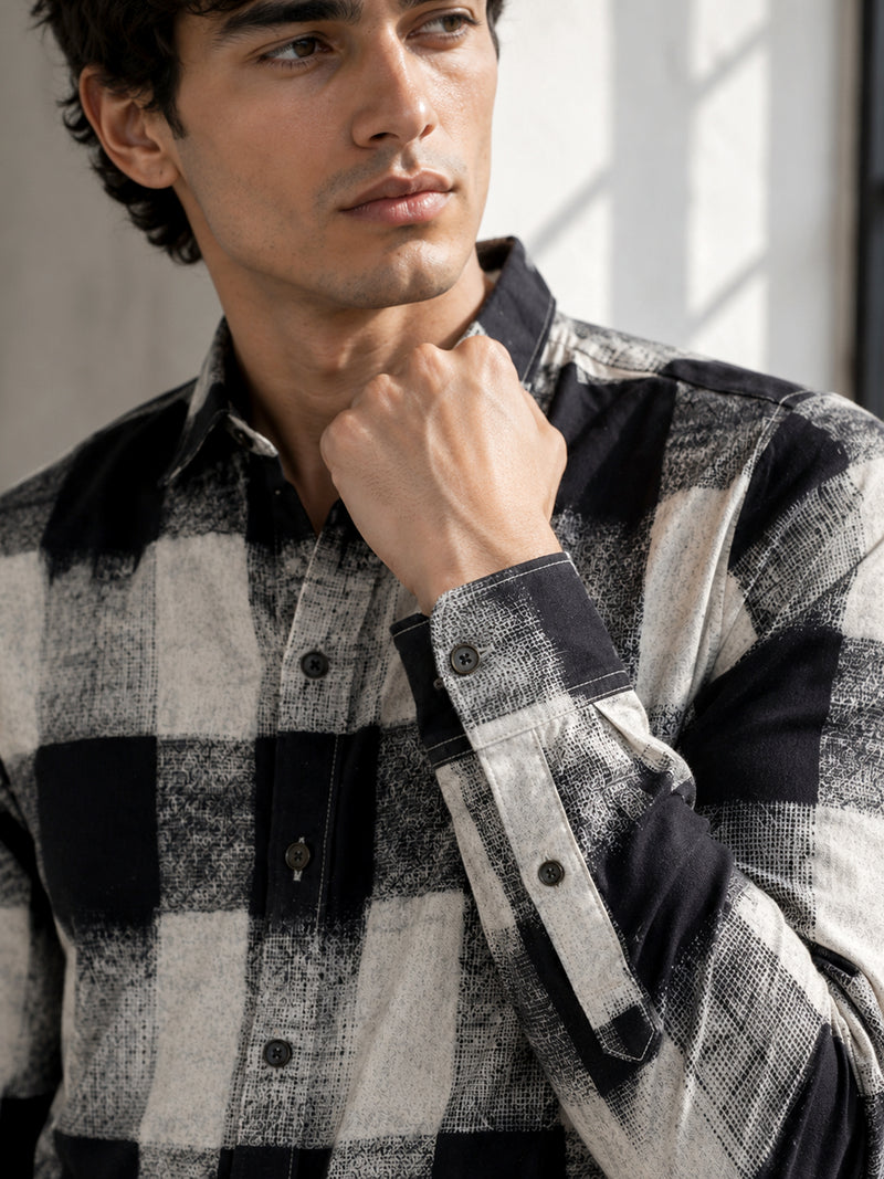CAHOOT Black & White Checked Rayon Regular Fit Shirt - view 6