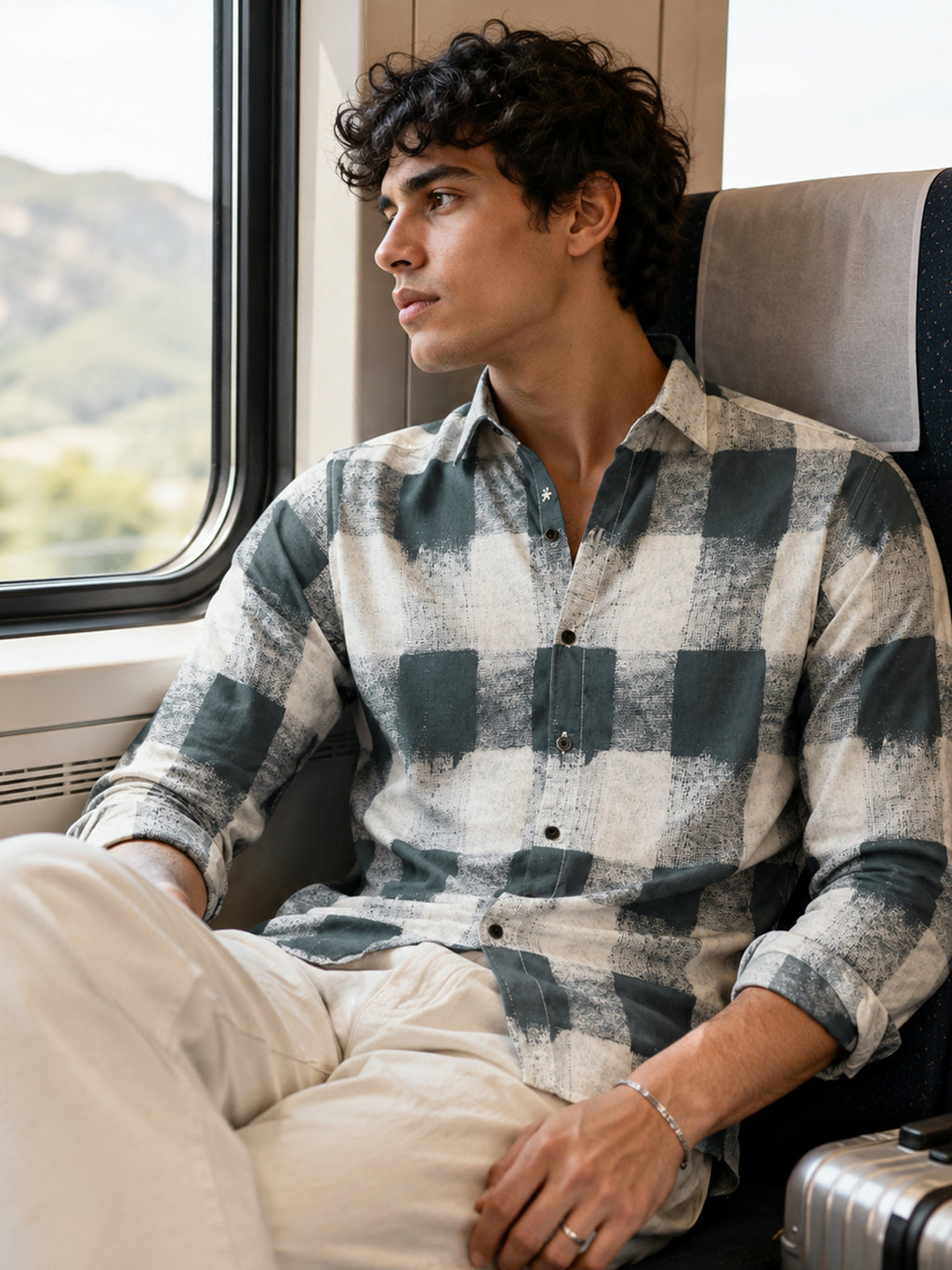 CAHOOT Green & White Checked Rayon Regular Fit Shirt - view 1