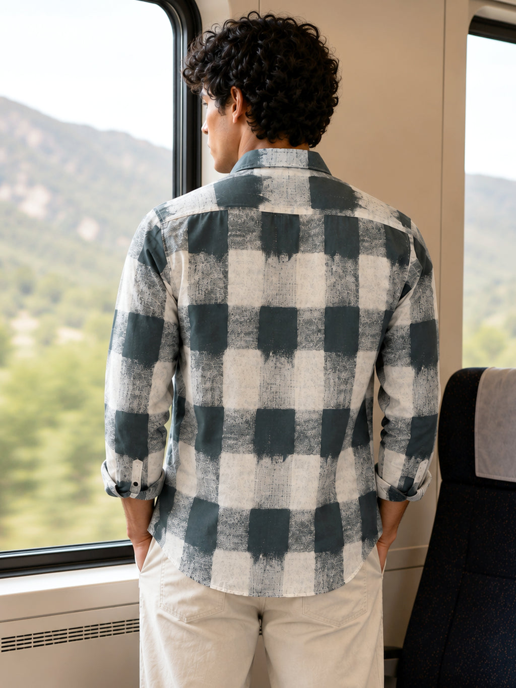 CAHOOT Green & White Checked Rayon Regular Fit Shirt - view 3