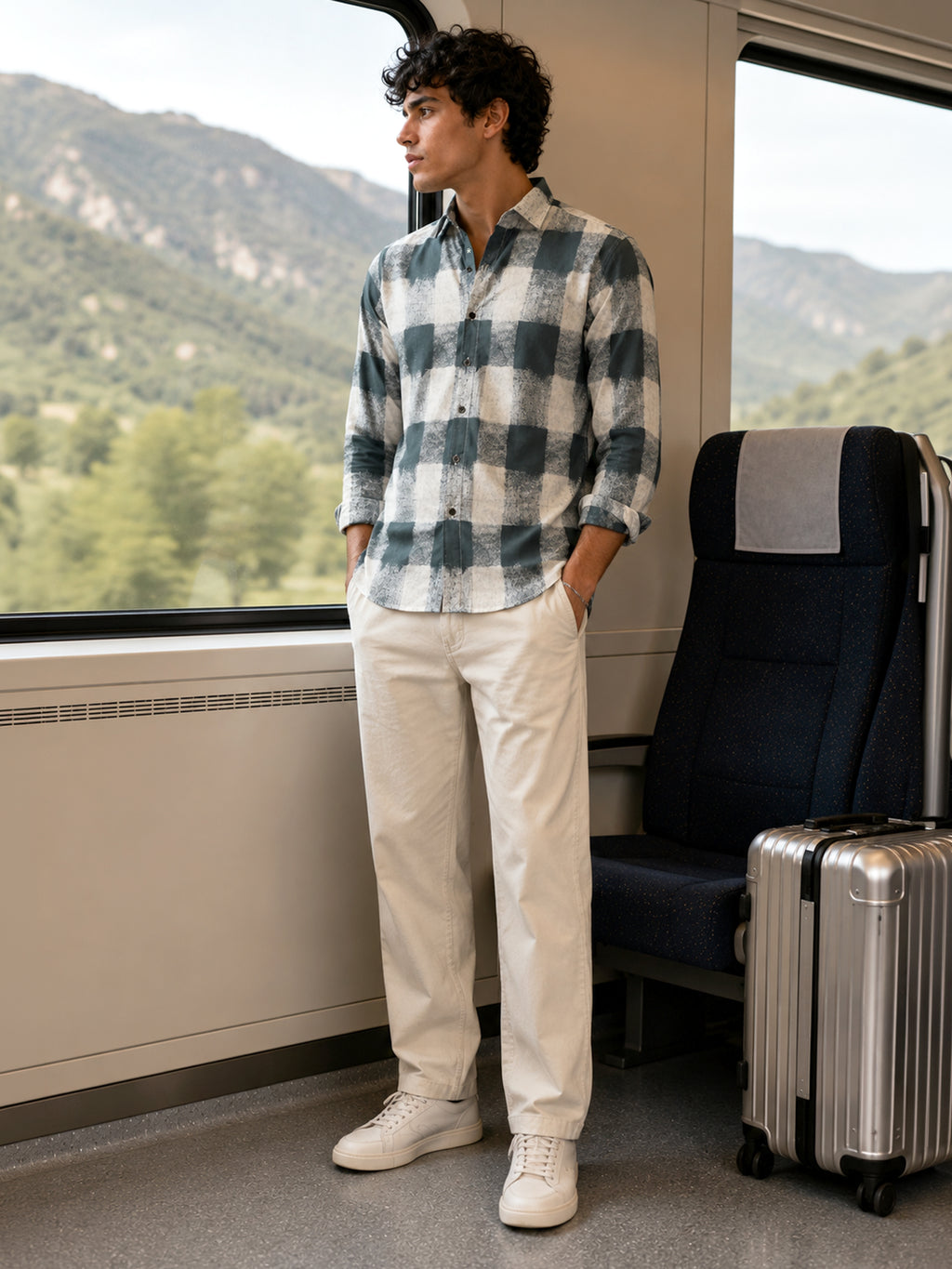 CAHOOT Green & White Checked Rayon Regular Fit Shirt - view 4