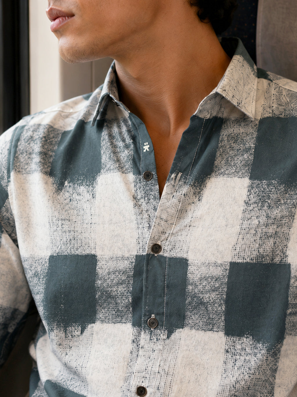 CAHOOT Green & White Checked Rayon Regular Fit Shirt - view 5