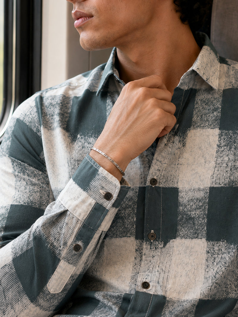 CAHOOT Green & White Checked Rayon Regular Fit Shirt - view 6