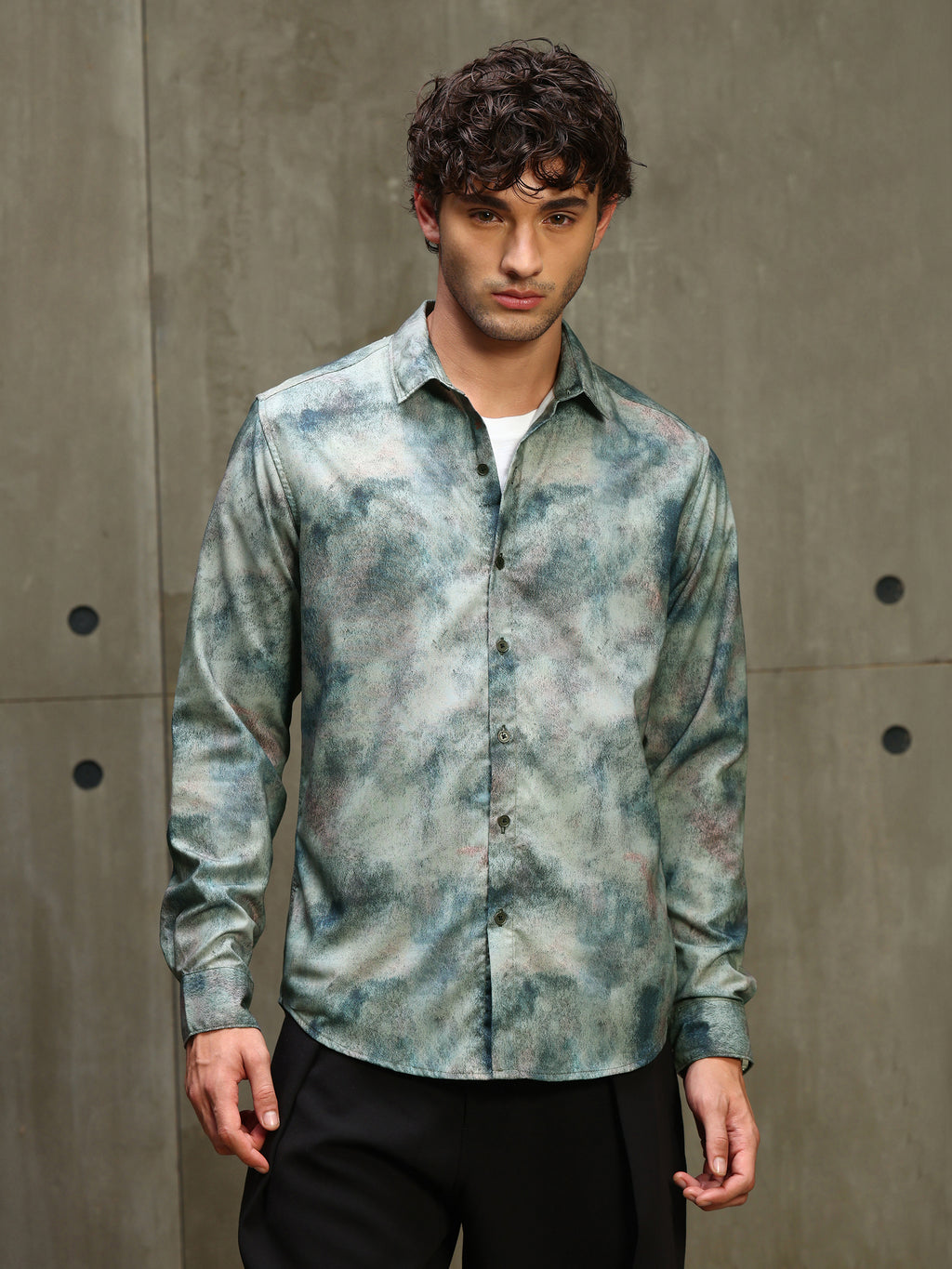 CAHOOT Men's Sage Green Abstract Printed Viscose Regular Fit Shirt - view 2