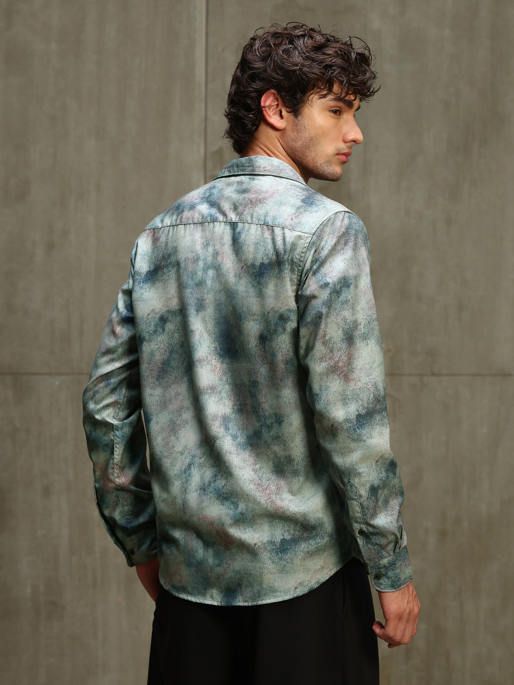CAHOOT Men's Sage Green Abstract Printed Viscose Regular Fit Shirt - view 4