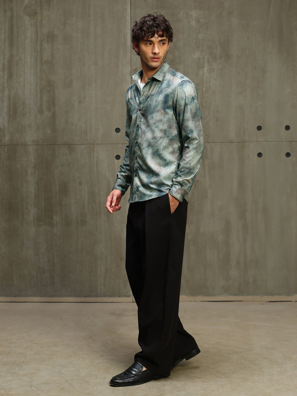 CAHOOT Men's Sage Green Abstract Printed Viscose Regular Fit Shirt - view 5