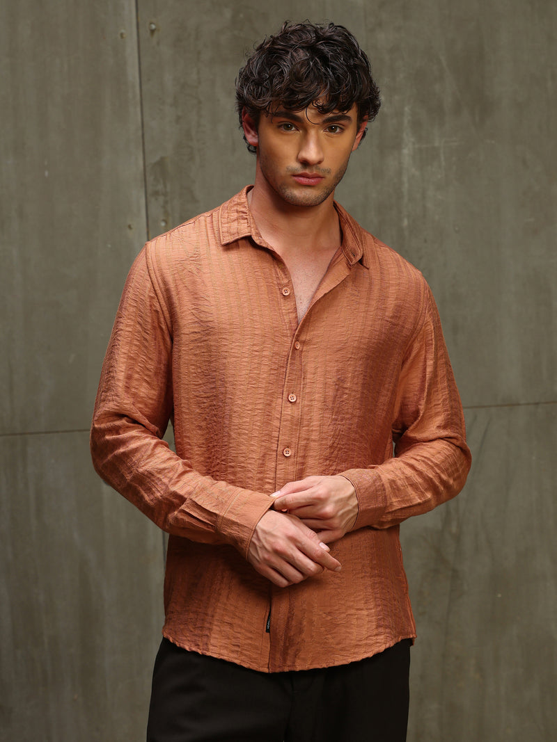 CAHOOT Men's Orange Jacquard Viscose Nylon Shirt - view 2