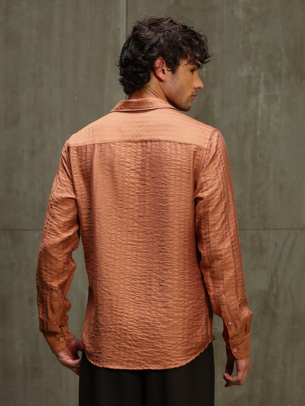 CAHOOT Men's Orange Jacquard Viscose Nylon Shirt - view 4