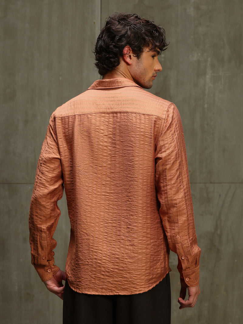 CAHOOT Men's Orange Jacquard Viscose Nylon Shirt - view 4