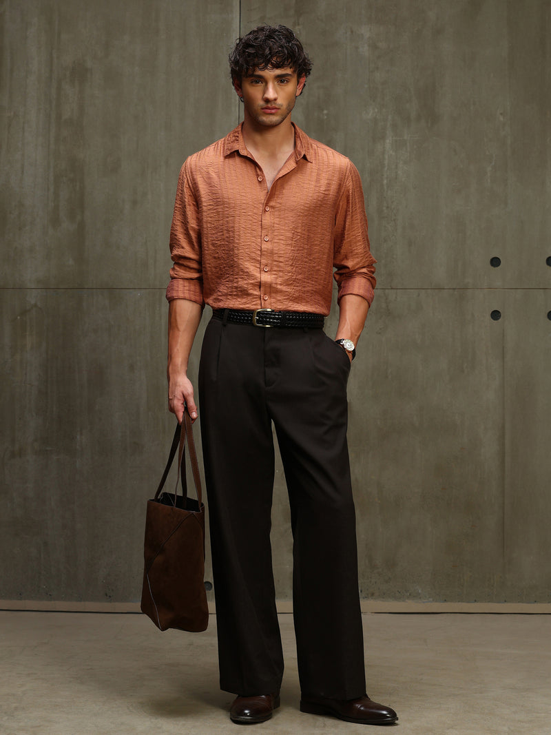 CAHOOT Men's Orange Jacquard Viscose Nylon Shirt - view 6