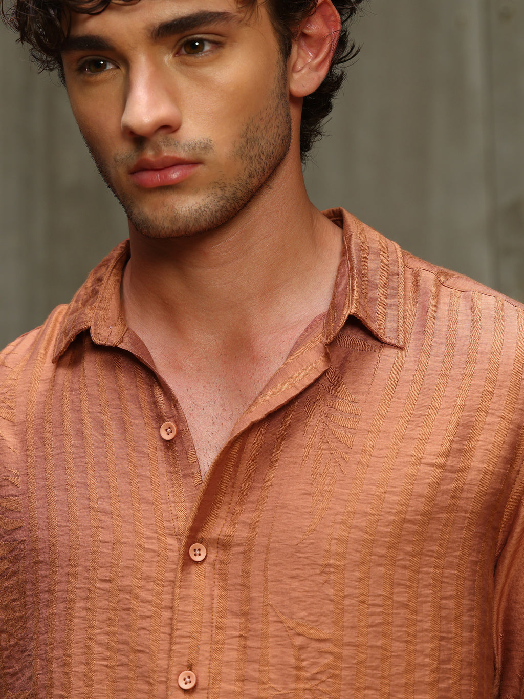 CAHOOT Men's Orange Jacquard Viscose Nylon Shirt - view 7