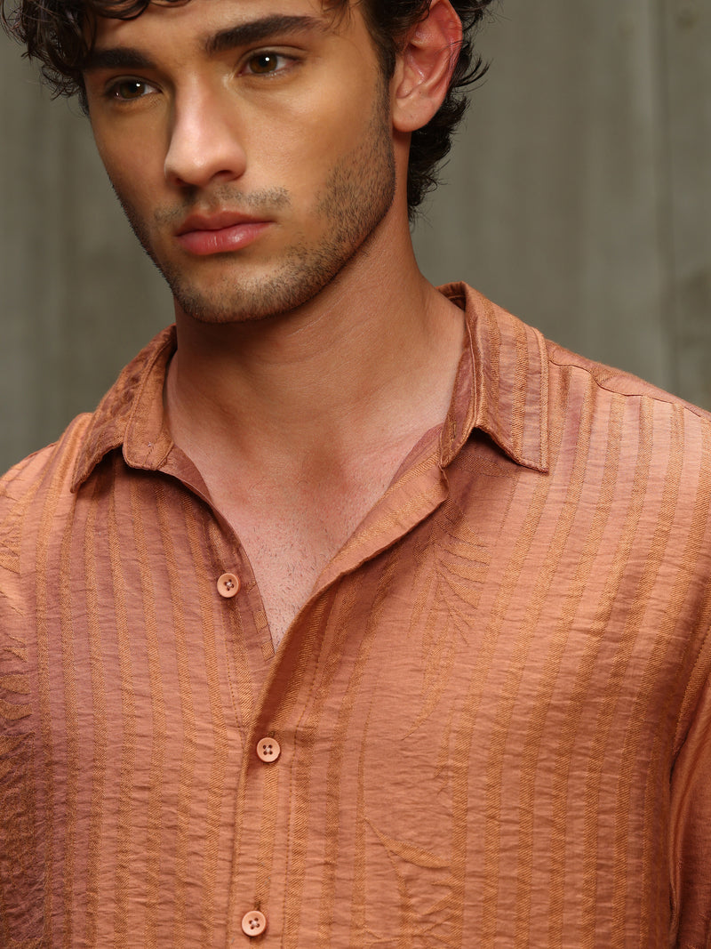 CAHOOT Men's Orange Jacquard Viscose Nylon Shirt - view 7