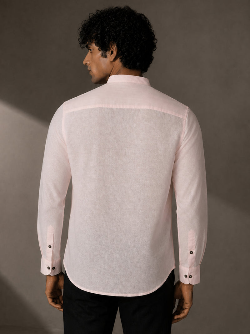 CAHOOT Men's Solid Pink Mandarin Collar Cotton Shirt - view 3