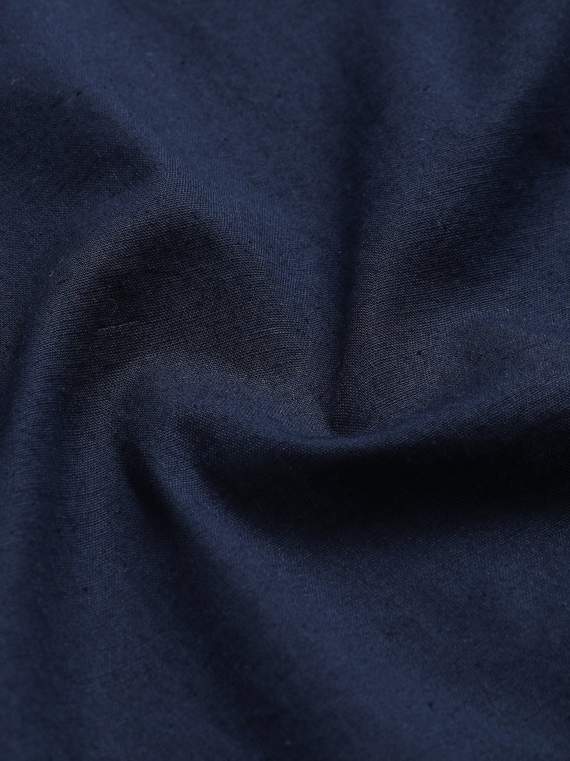 CAHOOT Men's Solid Navy Mandarin Collar Cotton Shirt - view 7