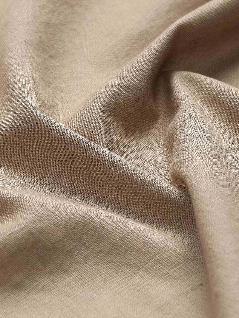 CAHOOT Men's Solid Beige Mandarin Collar Cotton Shirt - view 8