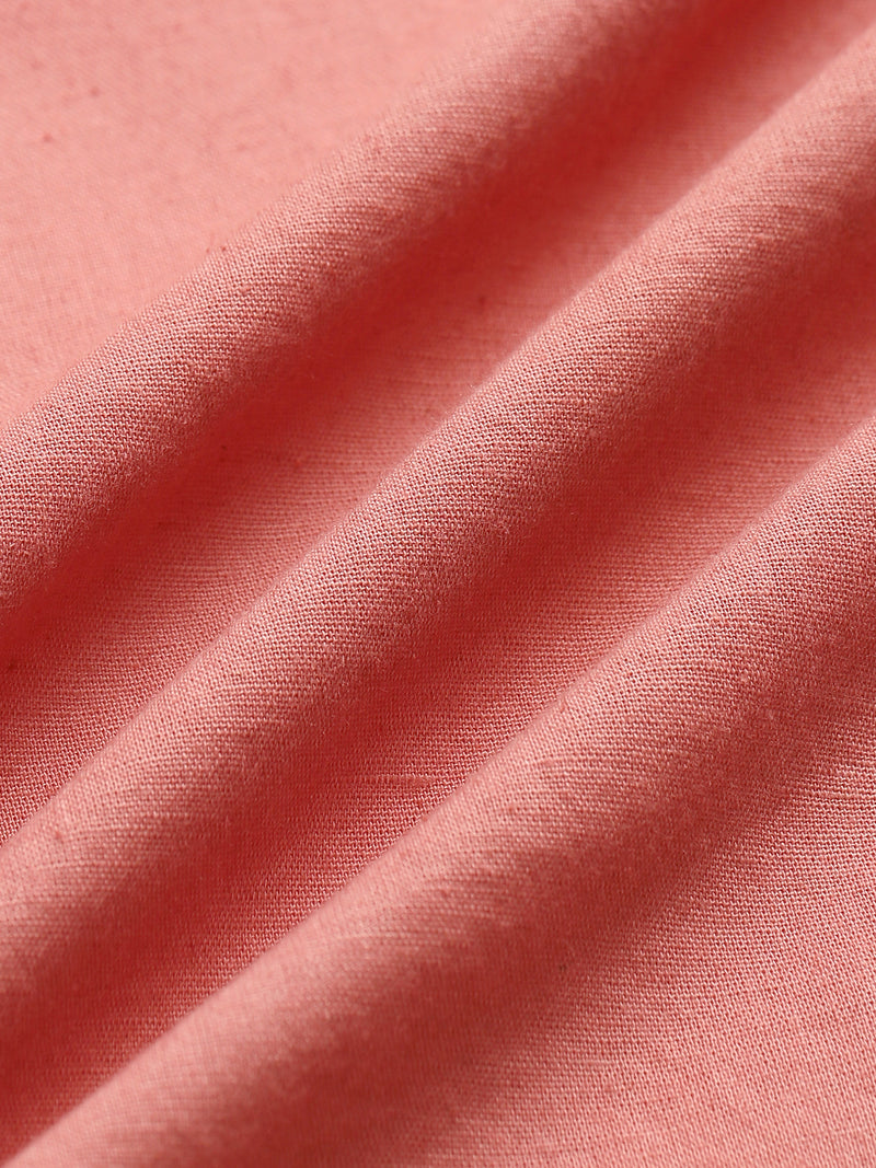 CAHOOT Men's Solid Coral Mandarin Collar Cotton Shirt - view 8