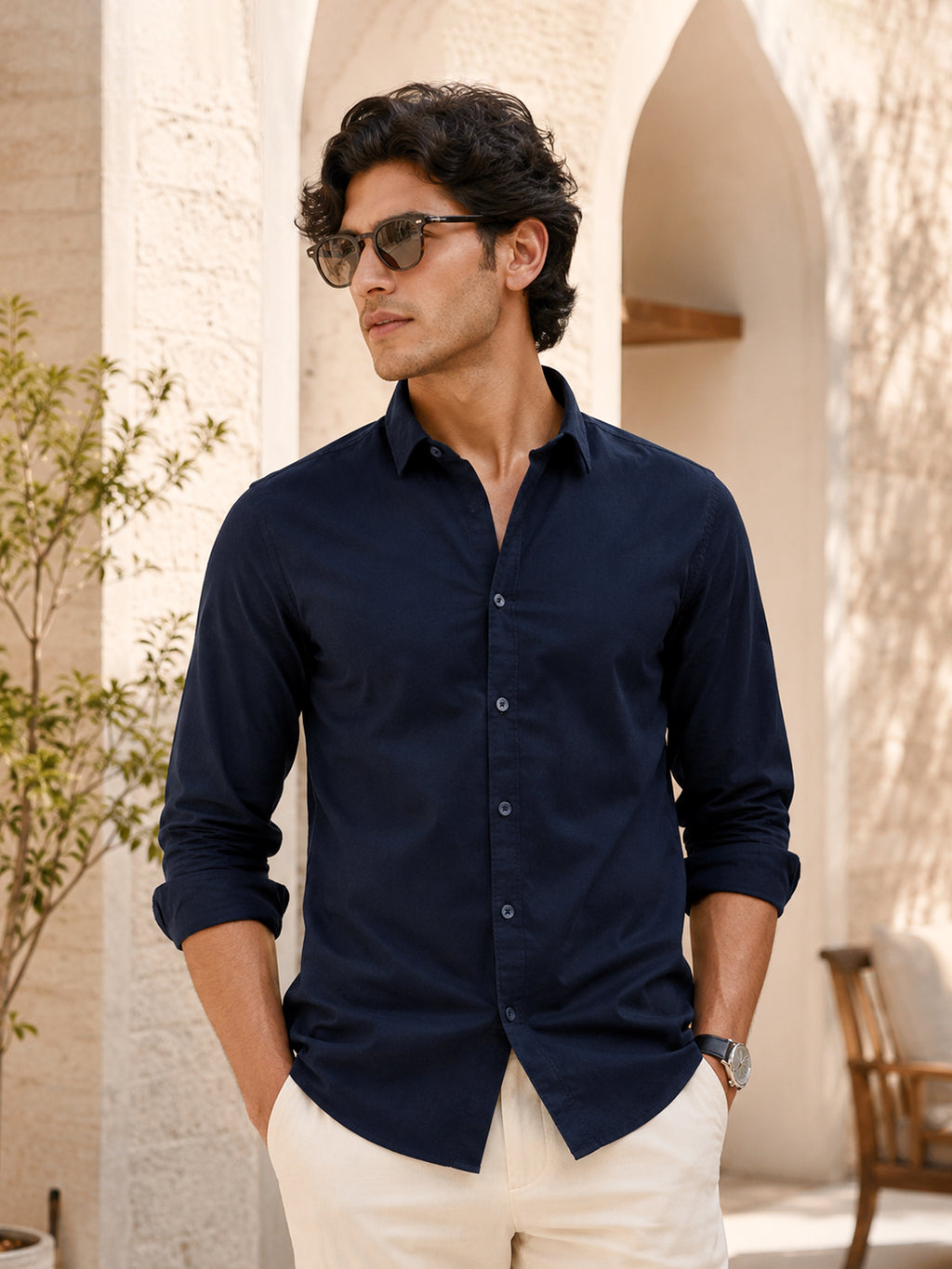 CAHOOT Men's Dark Blue Shirt With Contrast Suede Elbow Patch - view 1